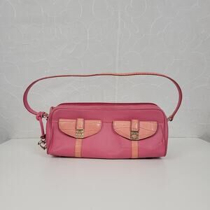 Brighton Womens Shoulder Bag Small Pink Two Tone Embossed Leather Single Strap